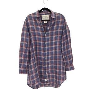 Frank & Eileen Mary Linen Button Front Shirtdress Blue Red Plaid Size Medium